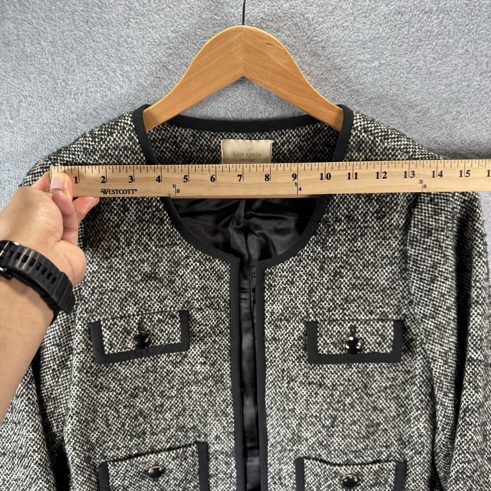 Kate Spade Ella Wool Tweed Cropped 3/4 Sleeve Jewel Preppy Blazer Suit Size 6 - Picture 8 of 14